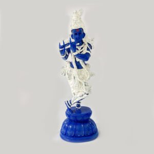 Silver Krishna Statue Standing Blue | 18.7 Inch Height