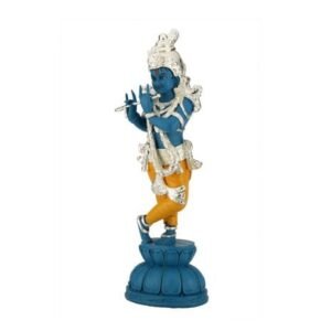 Silver Krishna Standing Blue playing flute – 47 cm Ht