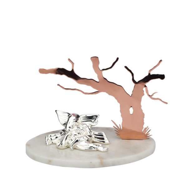 Silver Sitar Ganesha under Tree | 17 cm