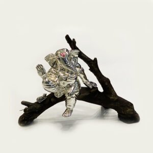 Ganesha on Tree Branch in Silver | 5.5″ Ht.