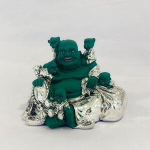 Silver Laughing Buddha Statue Green | 4 Inch