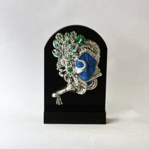 Silver Bansuri Krishna Plaque with Blue Highlights | 8.5″