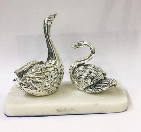 Small Silver SWANS Pair Statue