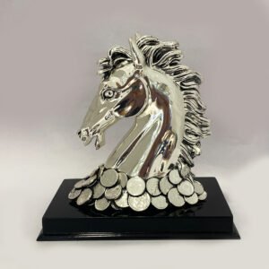 Silver Horse Head with Coins | 8″ height