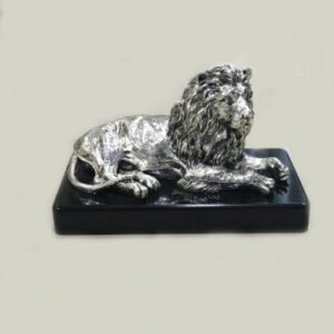 Silver Lion Statue – 11″ Long | Resin Silver