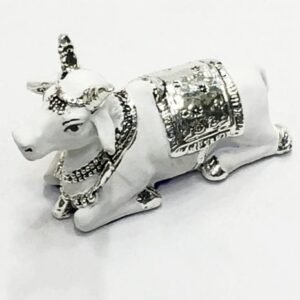 Traditional sculpture of Mini Nandi in White Terracotta Finish – 2.7×1.2×1.7 inch – Resin Silver