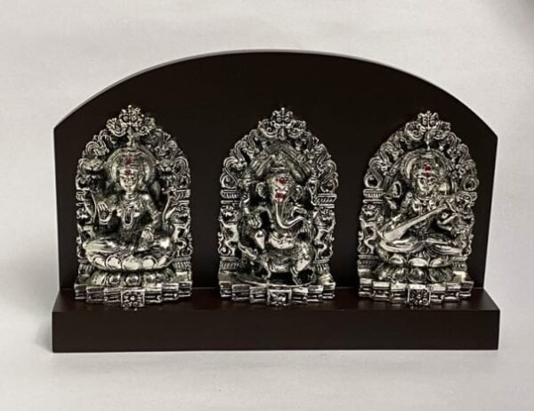 Silver Laxmi Ganesh Saraswati | 7.5 Inch Long
