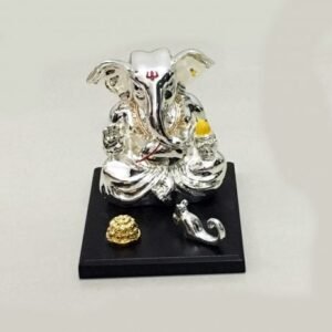 Traditional Silver Ganesh Statue | Wooden Base | 5.0″