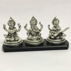 Pure Silver Laxmi Ganesh Saraswati Idol – Resin SIlver