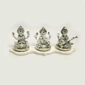 Pure Silver Laxmi Ganesh Saraswati Idol | 9 Inch Long