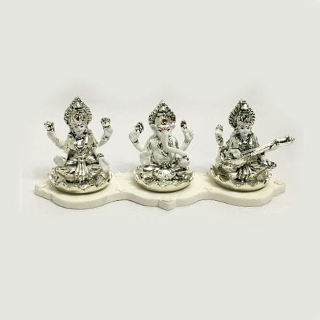 Pure Silver Laxmi Ganesh Saraswati Idol | 9 Inch Long