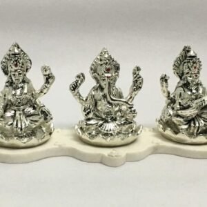 Silver Laxmi Ganesh Saraswati Statue | 9 Inch Long