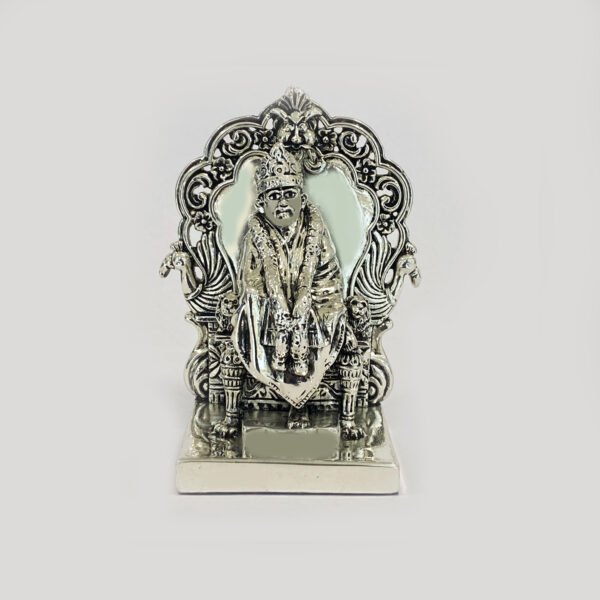 Silver Sai Baba Statue on Singhasan | 5″