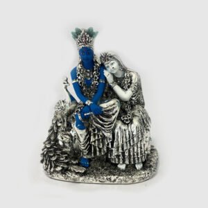 Sitting Silver Radha Krishna with Peacock | 7.7″ Ht.