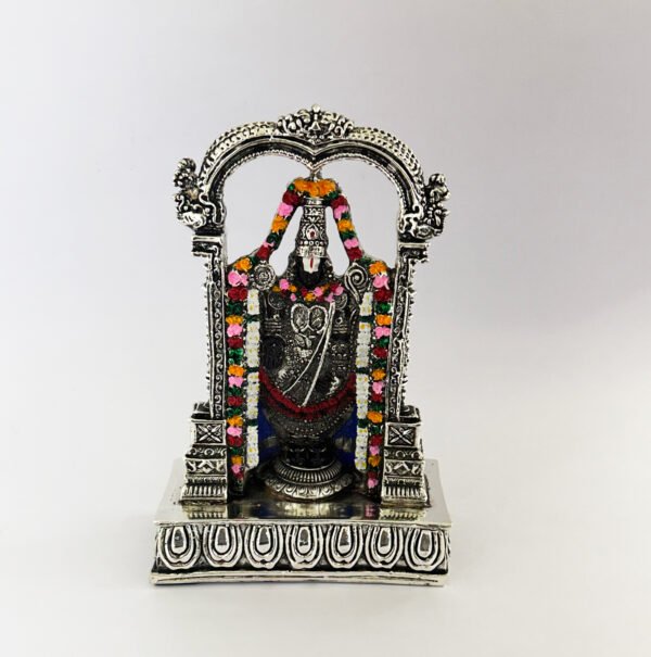 Silver Tirupati Balaji Venkateshwar Statue in Colour | 8 Inch