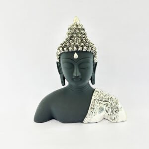 Large Silver Buddha Head Statue Black | 9.7″ ht.