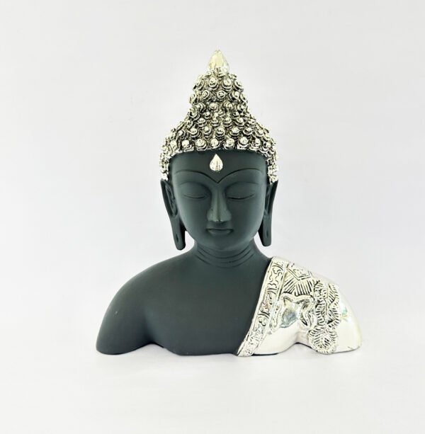 Large Silver Buddha Head Statue Black | 9.7″ ht.