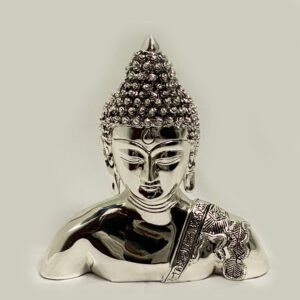 Classic Silver Buddha Head Statue | 10″