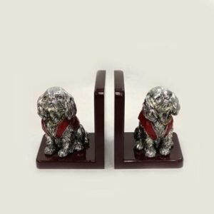 Cute Silver Sitting Dog Bookends | 5.0″ each