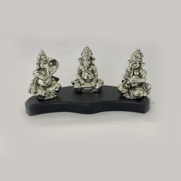 Musical Silver Ganesh Set of 3 | 9.2 inch
