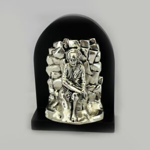 Silver Sai Baba Statue Wood back | 8 Inch