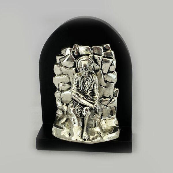 Silver Sai Baba Statue Wood back | 8 Inch