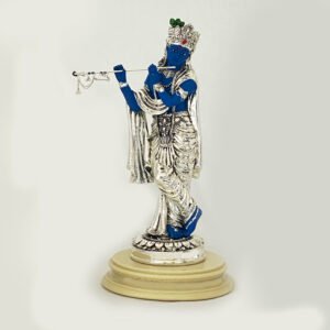 Fine Blue Silver Krishna Statue on Base | 16.5 Inch height