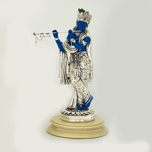 Fine Blue Silver Krishna Statue on Base | 16.5 Inch height