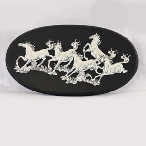 Silver Wall Plate of 5 Running Horses | 19.5 Inch
