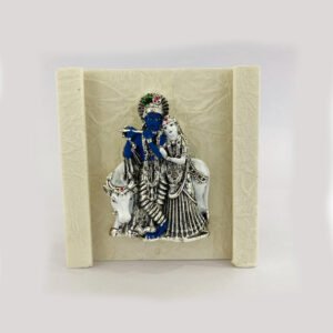 Mini Silver Radha Krishna on Marble Frame | 4.2″ Ht.