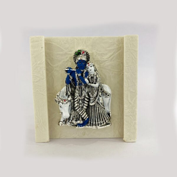 Mini Silver Radha Krishna on Marble Frame | 4.2″ Ht.