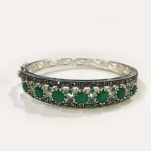 Silver Marcasite Green Onyx bracelet in 925 sterling silver