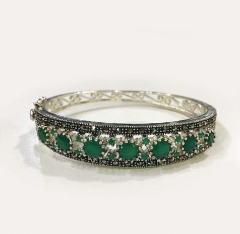 Silver Marcasite Green Onyx bracelet in 925 sterling silver
