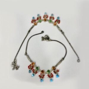Antique Silver Anklet Pair with Stones