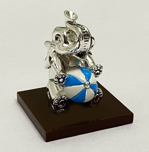 Cute Silver Baby Ele with Blue Ball | 2.5 Inch