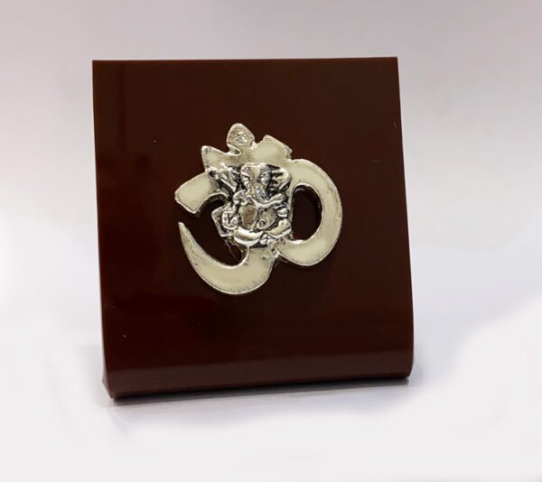 Silver Om Ganesh Mini Plaque | 2.5 Inch
