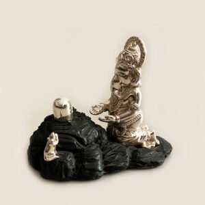 Silver Shiv Ganesha on Black Hill Rock | 9 Inch