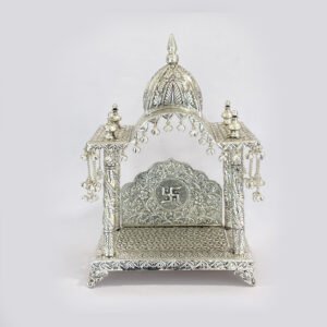 Silver Plated Mandir with Singhasan | 12 Inch