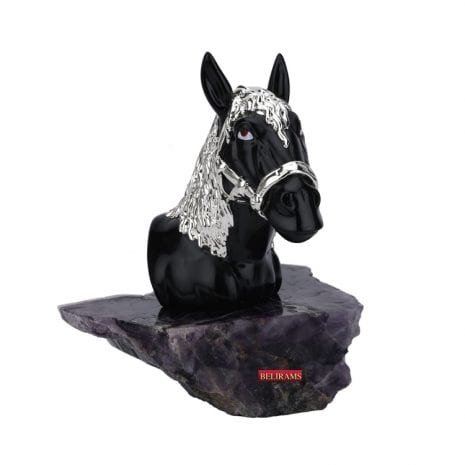 Silver Black Beauty Horse Head Sculpture | 18 cm