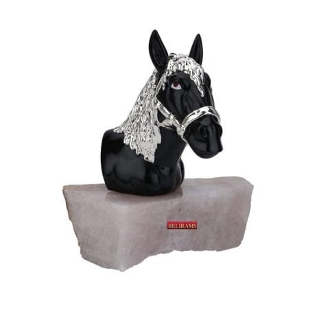 Silver Layered Black Horse Head Statue | 18 cm