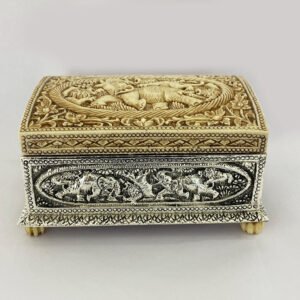 Silver Jewelry Box Elephants Embossing | 8 Inch