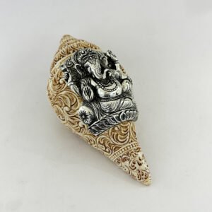 Unique Silver Ivory Ganesh Shankh | 9 Inch