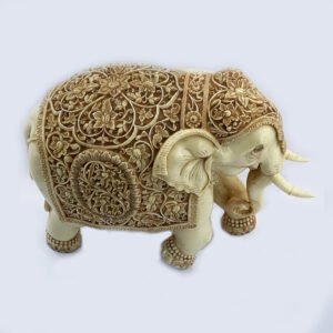 Ornate Glamour Fine Hand Carved Elephant Statue | 11″ Ht.