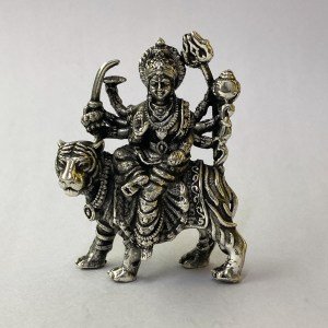 A Pure Silver Mini Durga Statue | 2.5″ Ht