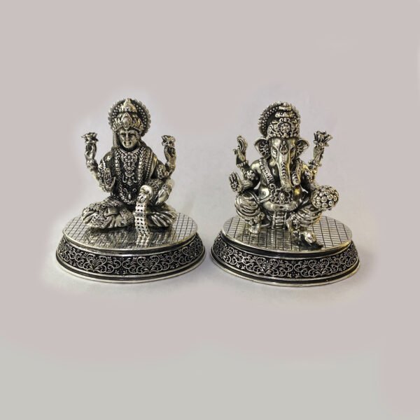 Pure Silver Laxmi Ganesh Idol Pair | 2.5″ Ht.