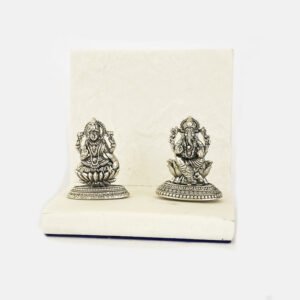 Pure Silver Mini Laxmi Ganesh on Marble Base | 25 mm Ht