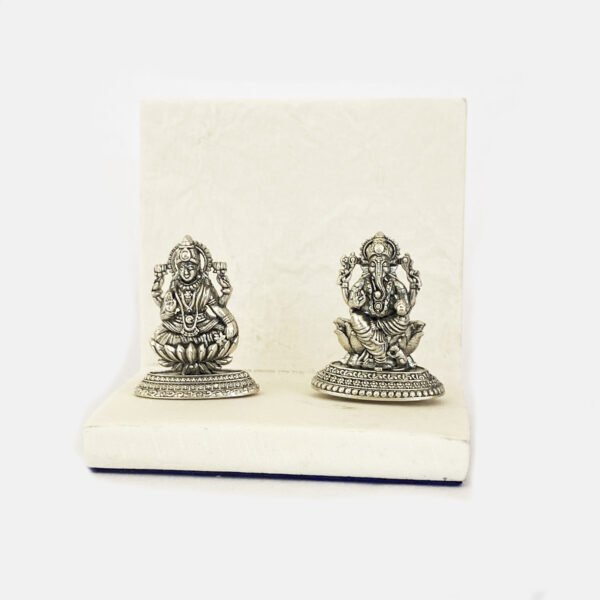 Pure Silver Mini Laxmi Ganesh on Marble Base | 25 mm Ht
