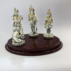 Silver Ram Darbar on Oval Wood Base | 12.5 Inch long