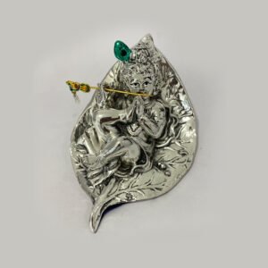 Silver Baby Krishna in a Leaf | 5.7 inch