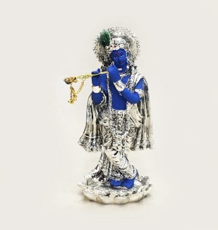 Fine Silver Krishna Sculpture Playing Bansuri | 8 inch